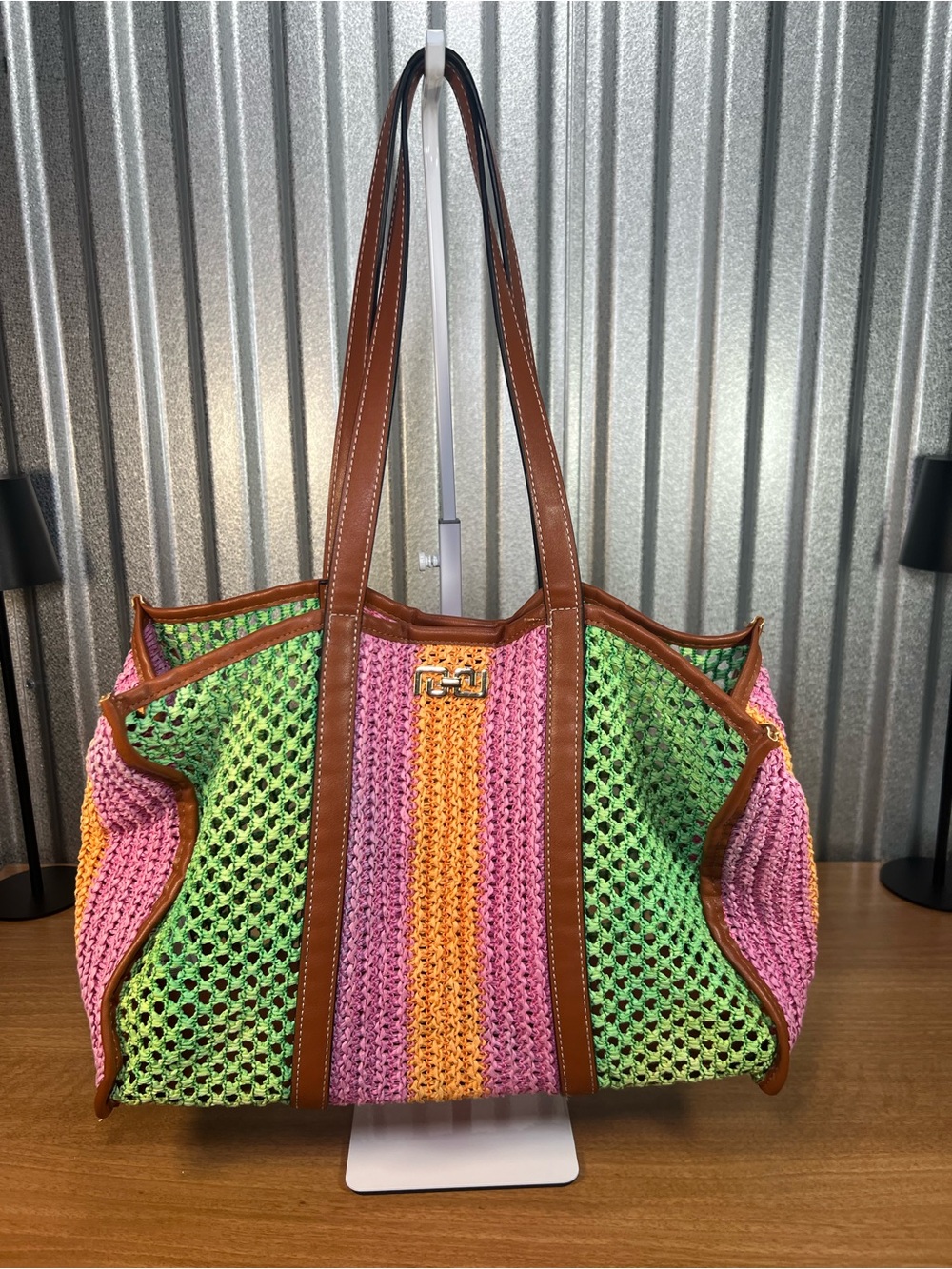 ALDO Multicolor Woven Straw Raffia Large Beach Tote Bag
